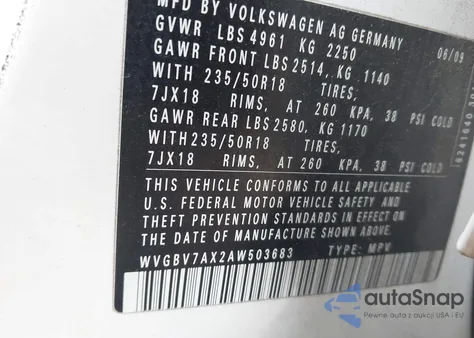 2010 Volkswagen Tiguan Se z USA, uszkodzony, nr VIN WVGBV7AX2AW503683